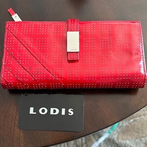 LODIS Red Patent Leather Perforated Wallet